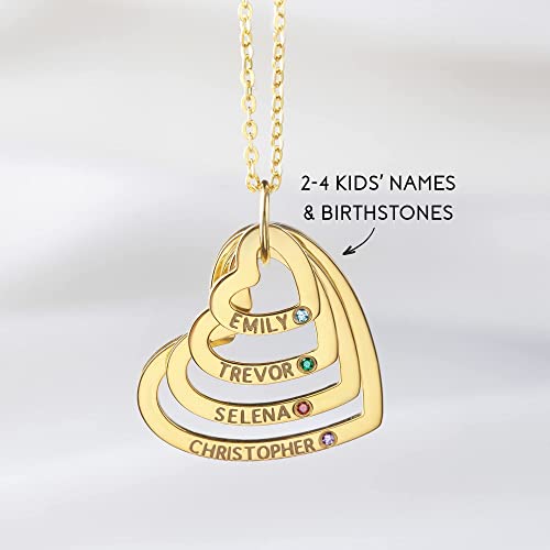 Mom Necklace With Birthstones, Kids Names Necklace, Heart Necklace