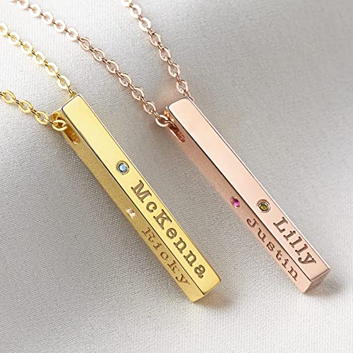 Mom Necklace With Kids Names, Mother Jewelry, 4 Sided Bar Necklace