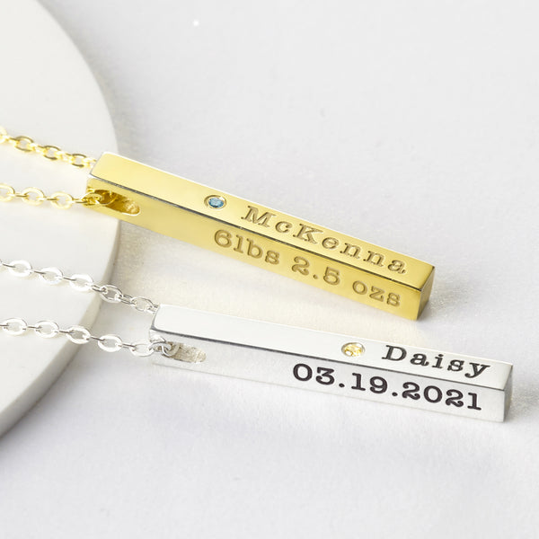 New Mom Necklace, Baby Stats Necklace With Birthstone, New Mom Gift