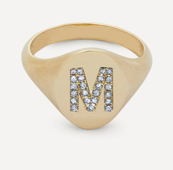 Gold and Diamond Initial Signet Ring