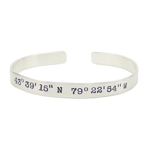 Personalized Latitude Longitude Coordinate Cuff Bracelet