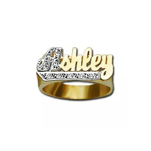 Name Ring with Diamond Cut Initial & Tail