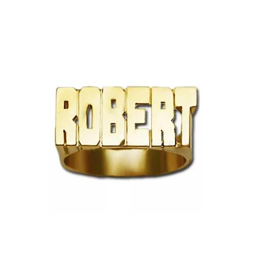Real Gold Block Font Name Ring 10mm