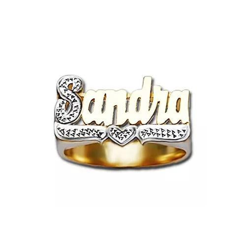 Gold Name Ring with Diamond Cut Initial & Tail 12 mm