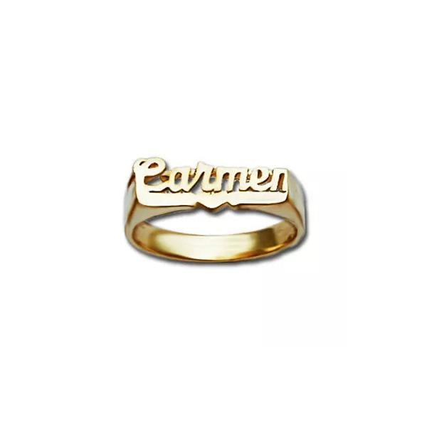 Kids Nameplate Ring with heart 10/14 Gold 6mm