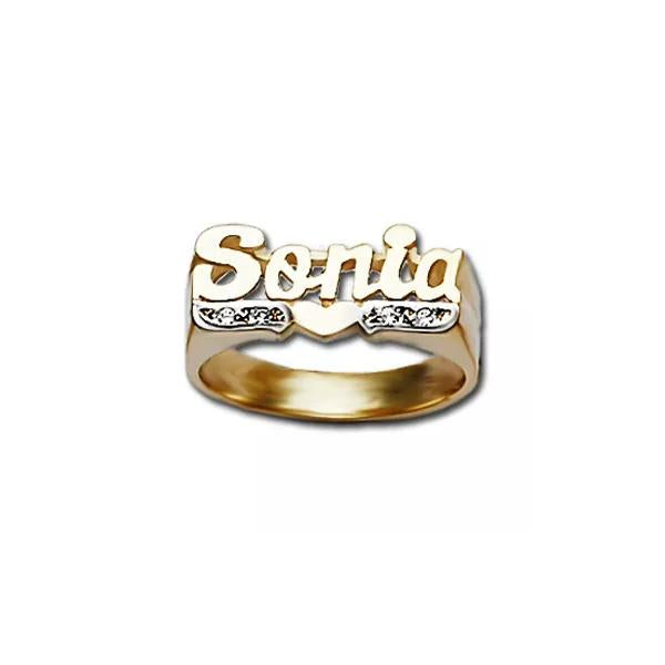 Gold Nameplate Ring with Heart & Diamond Cut Tail  8mm