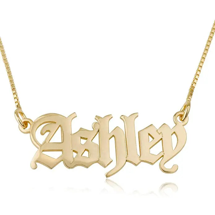 Gold Name Necklace Old English Font – NamePlateDepot