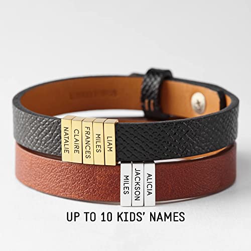 Dad Leather Bracelet With Children Names, Dad Birthday Gifts from Kids
