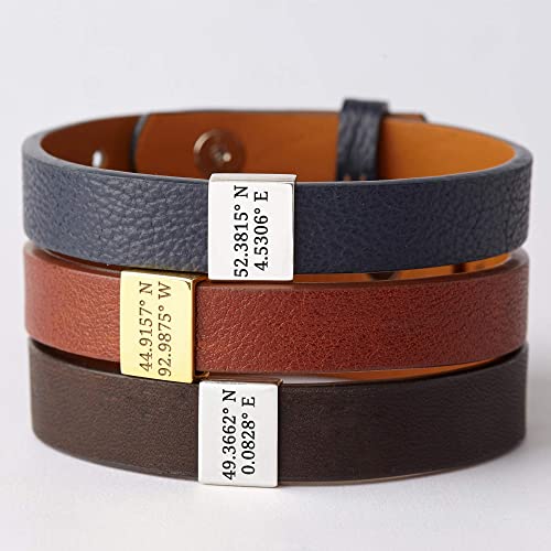 Personalized Coordinates Bracelet Leather, GPS Bracelet for Boyfriend