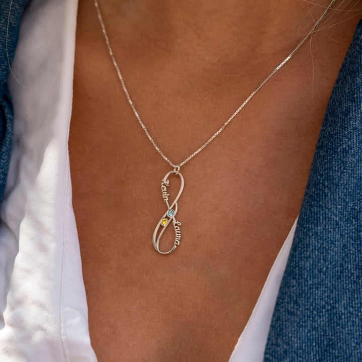Custom Infinity Name Necklace with Birthstones | NamePlateDepot