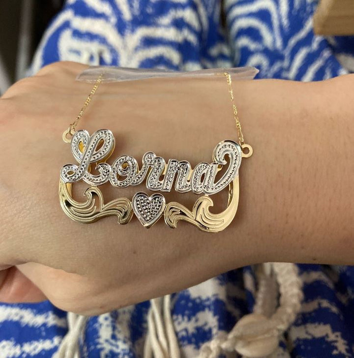 Nameplate necklace gold with diamonds Clearance