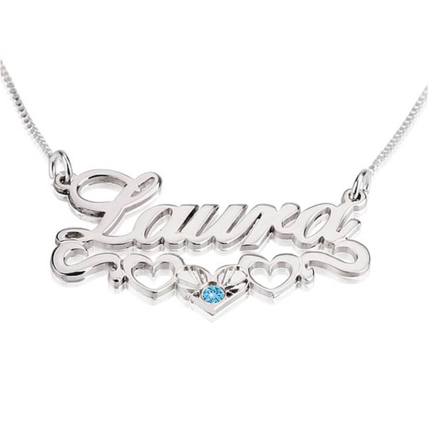 Personalized Birthstone Name Necklace with Heart Icons
