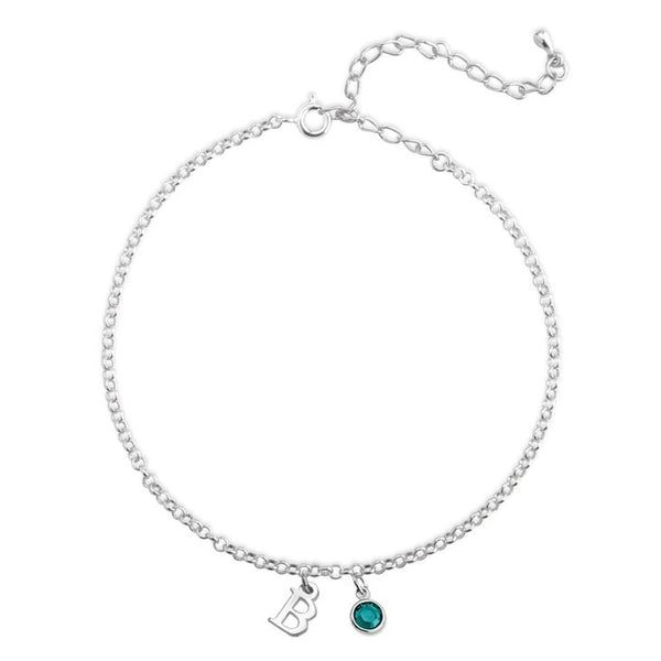 Customizable Birthstone Anklet with Initial Pendant