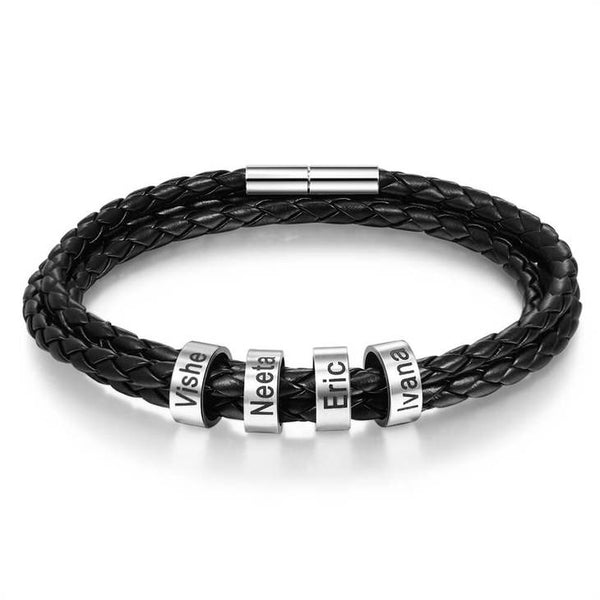 Personalized Dad Leather Name Bracelet for Men
