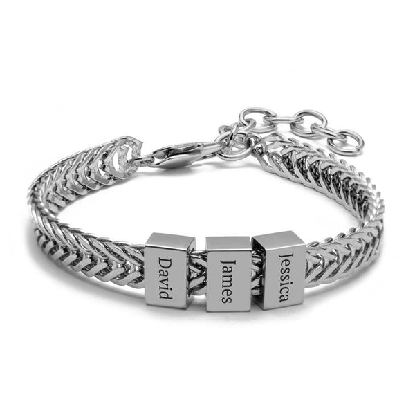 Dad Stainless Steel Beaded Bracelet with Upto 10 Kids Name