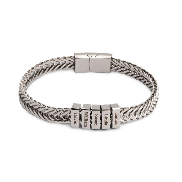 Dad Stainless Steel Beaded Bracelet with Kids Name