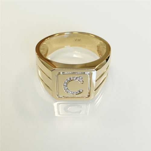 Signet Diamond Initial Ring Solid Gold