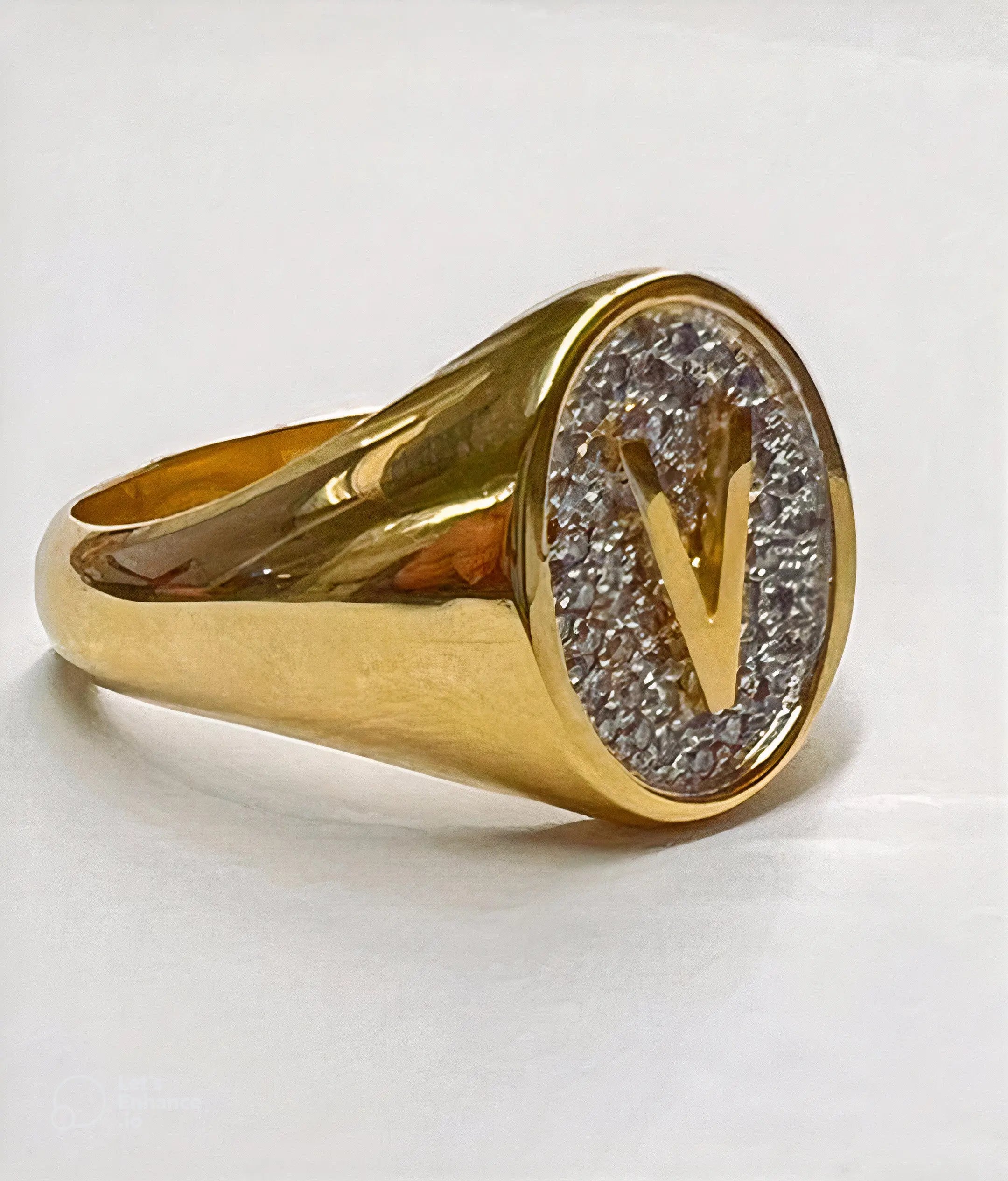 Signet Ring Real Celebrity Diamond Signet Ring with Initial in Real Gold 10k / 14K ...