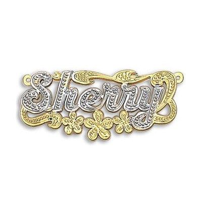 Gold 3D Nameplate Necklace Flower Design
