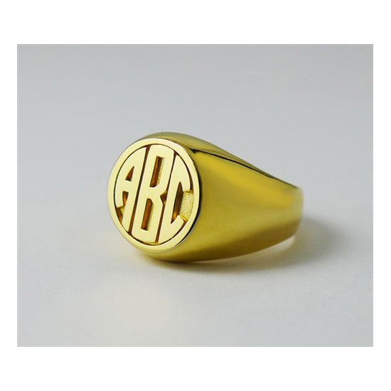 Block Monogram Signet Ring with Initials for Men Gold