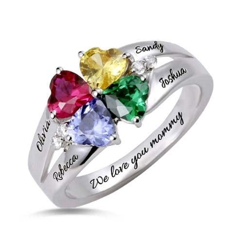Personalized Heart Birthstone Mother Ring With Up to 8 Names