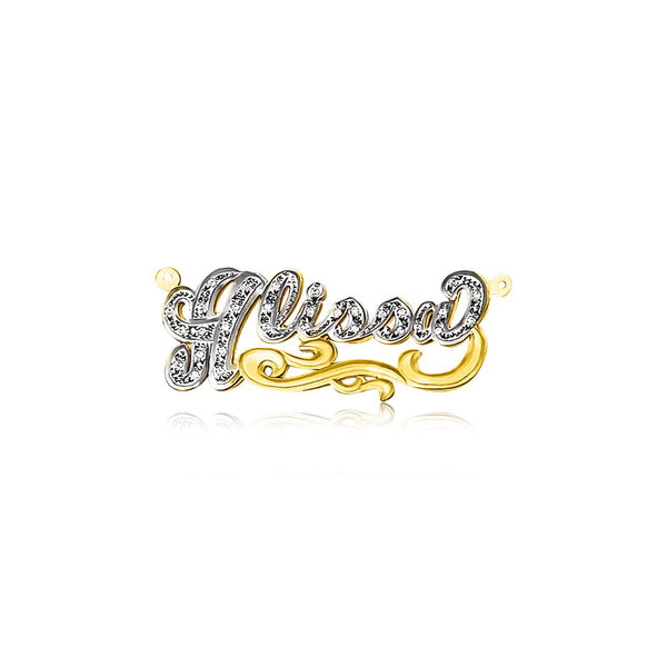 Big Small Letter Nameplate Necklace Two Tone with 20 cz