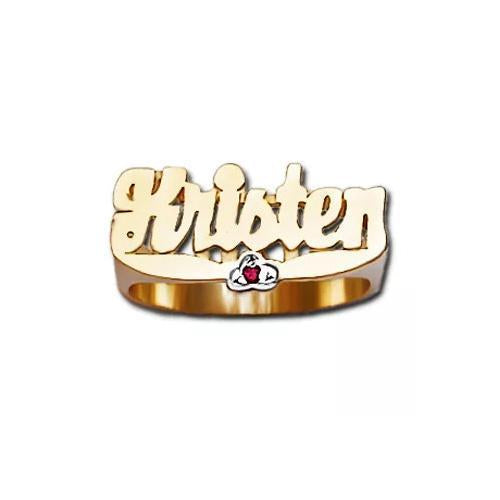 Gold Custom Birthstone Nameplate Ring 10mm