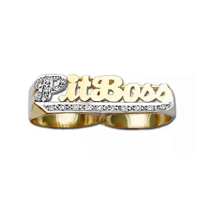 Two Finger Ring 12 mm Big Custom Nameplate Ring at NamePlateDepot