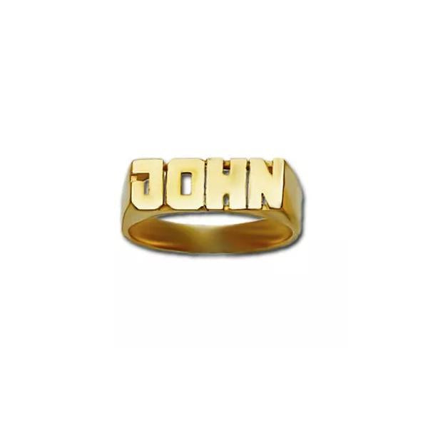 Kids Block Font Name Ring for Boys in Gold 6mm
