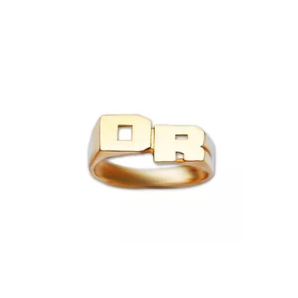 Gold Kids Two Initial Name Ring Block Font - 6mm