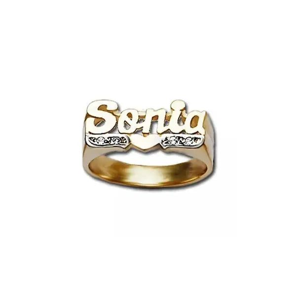 Gold Nameplate Ring with Heart & Diamond Cut Tail 8mm – NamePlateDepot