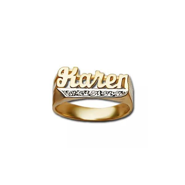 Gold Customized Nameplate Ring with Cz 8mm