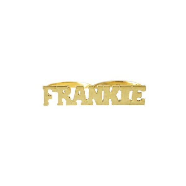 Gold Two Finger Name Ring Block Font