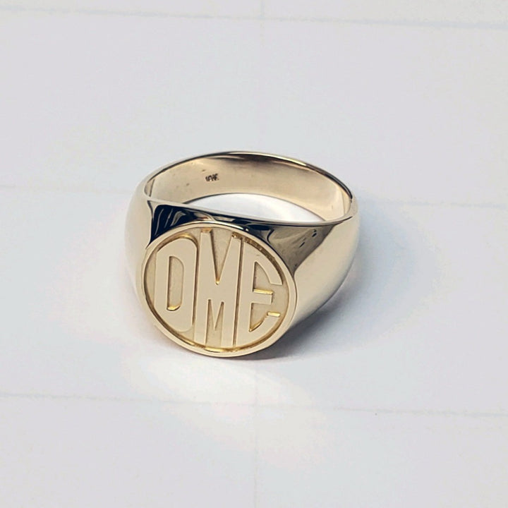 Block Font Signet Ring with initials in Gold Black Fill Real Gold - Yellow 10K