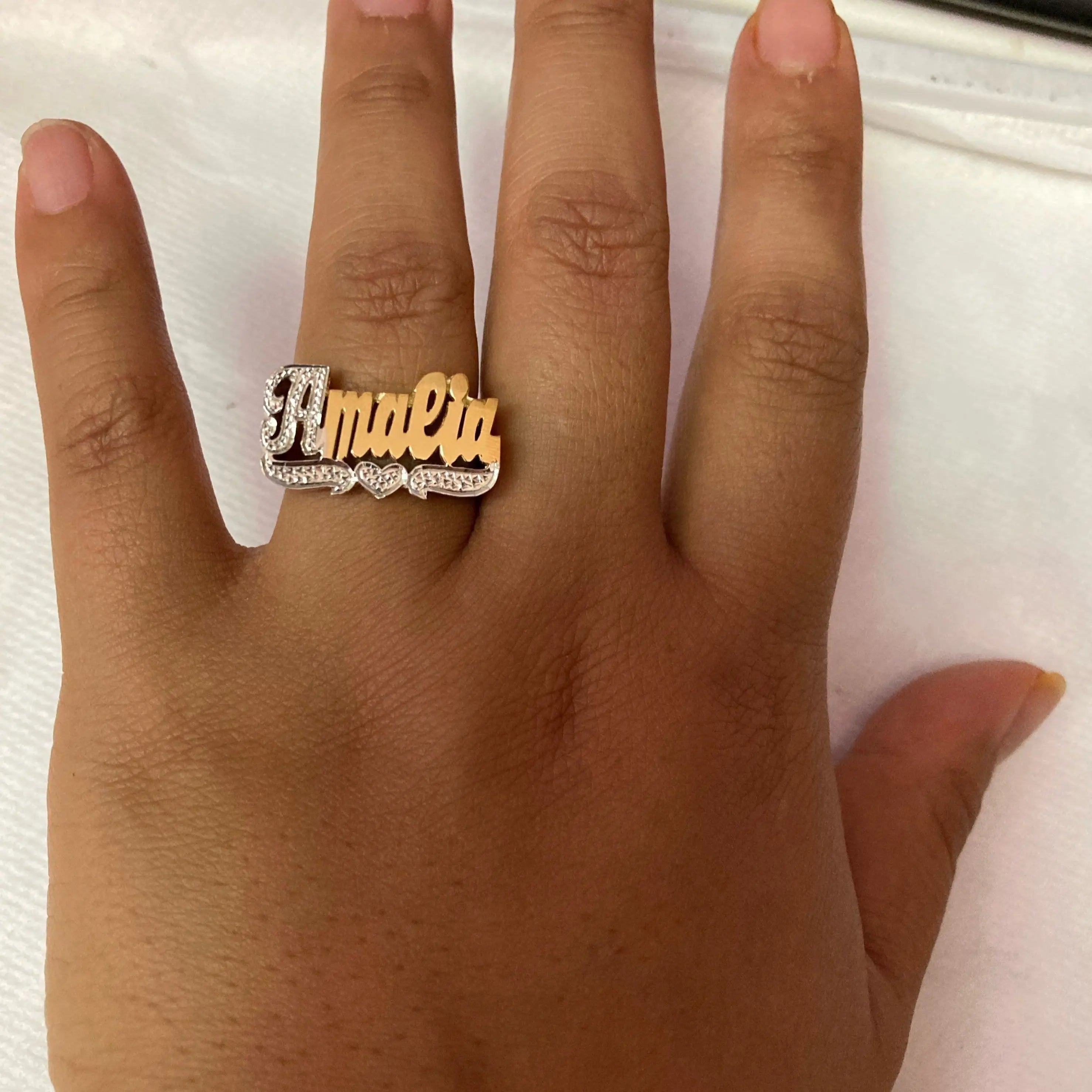 Custom Nameplate Ring with Diamond Cut Initial & Heart Custom Nameplate ...